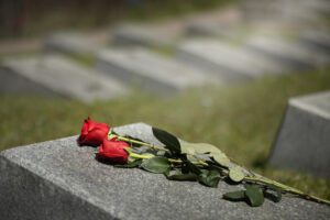 view gravestone with flowers