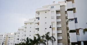 streets with architecture of the resort town buildings and tropi